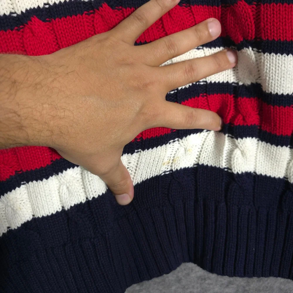 Izod Lacoste Sweater Vest Mens Large White Vintage Cable Knit Striped V-Neck USA